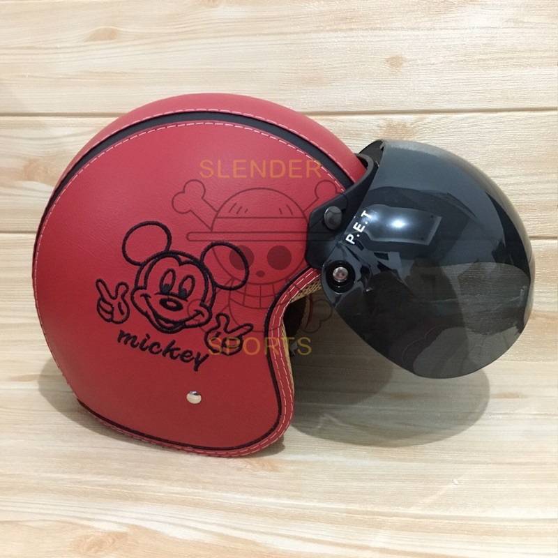 HELM BOGO FULL KULIT MOTIF MICKEY MERAH