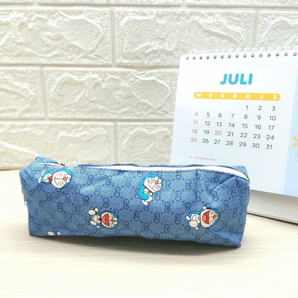 KOTAK PENSIL MOTIF KARTUN LUCU UNIK / KOTAK PULPEN / TEMPAT ALAT TULIS IMPORT BS-DORAEMON BIRU
