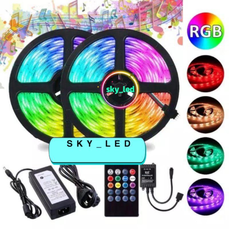 LAMPU LED  STRIP 5050 10m RGB REMOT SENSOR MUSIC  IP68 10M AC 220V + ADAPTOR + REMOTE 5050 (LAMPU TIKTOK)