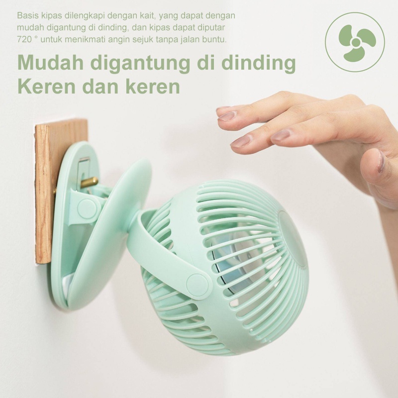 【Beli dua diskon 20%】 goojodoq Spherical 720° Rotatable Kipas Angin Portable / Super Terang Kipas Angin Meja / Klip Besar Kipas