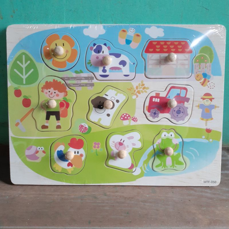 JIGSAW PUZZLE KAYU KNOB MAINAN KAYU EDUKASI EDUKATIF ANAK BAYI BALITA 1 TAHUN MURAH COD FREE BUBBLE-Animal 050