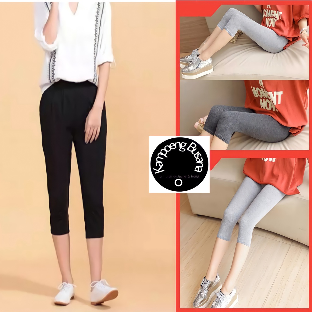 Celana Legging Polos Pendek Wanita Bahan Spandek Rayon Premium Murah Import Bandung