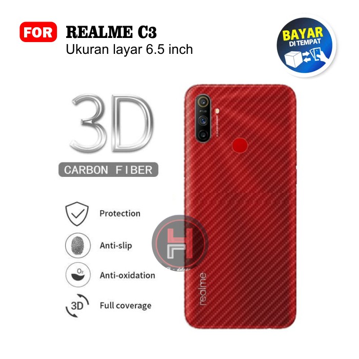Carbon Garskin for Realme C3 Premium 3D Carbon Back Skin Anti Gores Belakang