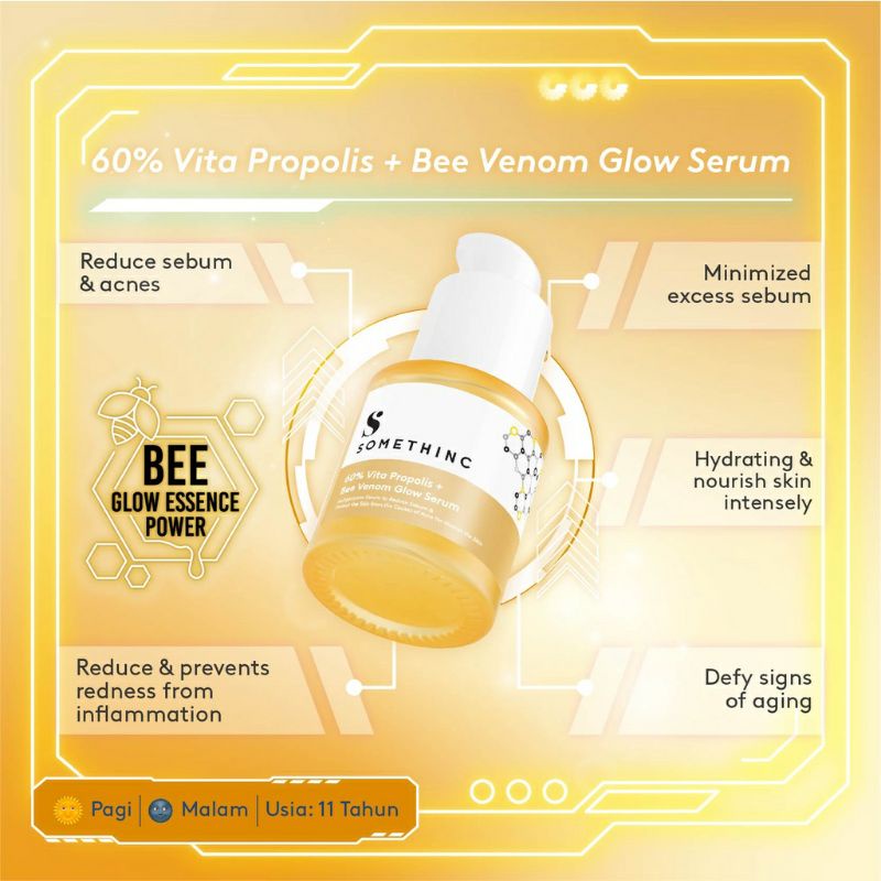 SOMETHINC 60% Vita Propolis + Bee Venom Glow Serum - Kulit Glowing Bebas Jerawat