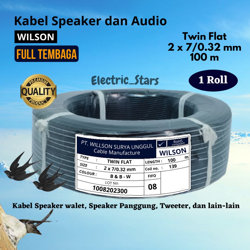 Kabel Speaker Audio Sistem / Tweeter Walet / panggung Twin Flat Wilson 2x7/0.32mm