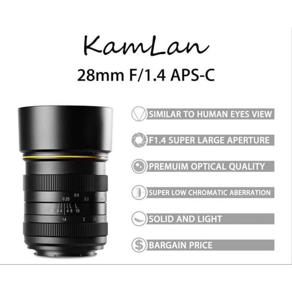 Kamlan 28mm f1.4 APS-C For Micro Four Thirds MFT M4/3