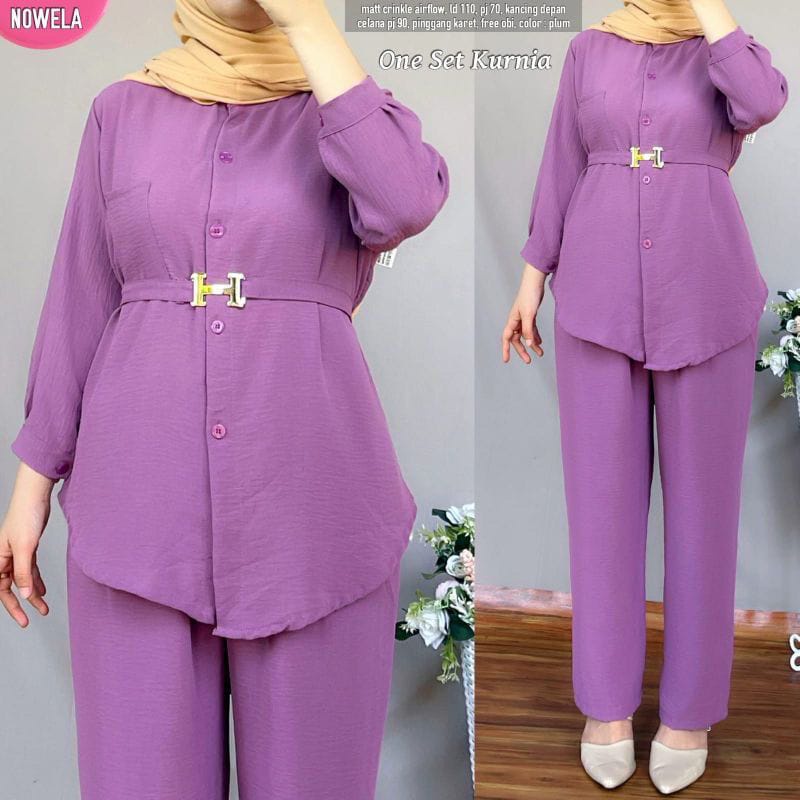 KURNIA SET - SETELAN CRINKLE AIRFLOW ONE SET KEMEJA POLOS PIYAMA PAJAMAS POLOS TERBARU / CRINKLE AIRFLOW LD 110 / KURNIA SET TERBARU CRINKLE POLOS / SETELAN WANITA TERBARU FREE BELT / ARRAZAQU  COLLECTION