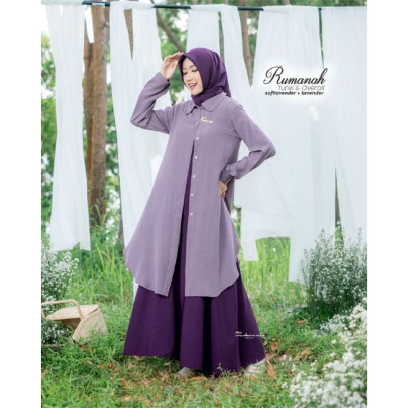 RUMANAH SET TUNIK OVERALL &amp; HIJAB • READY STOK