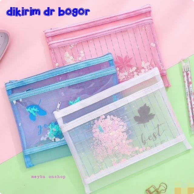 

Tempat Pensil Transparan Mesh Layer/tempat pensil jaring/tempat pensil transparan payet.