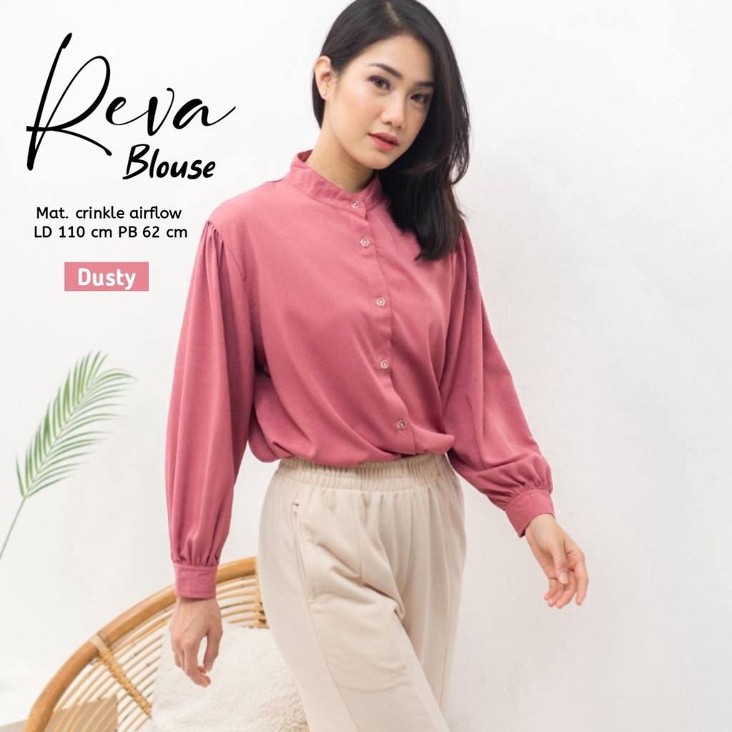 Reva Blouse Wanita Crinkle Airflow Premium Kemeja Wanita Lengan Panjang Baju Import Casual Kantor LD 110 cm