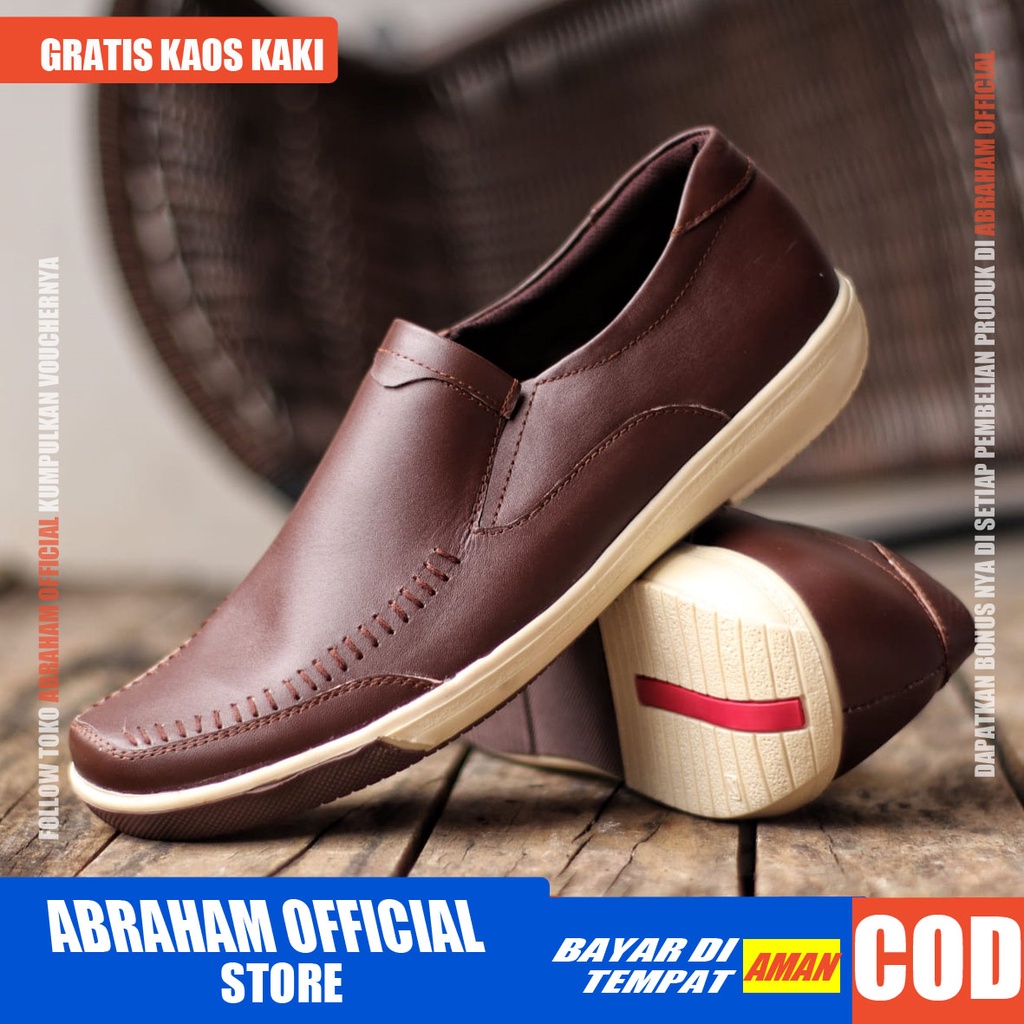 ABRHM x SANPER Sepatu Casual Slip On Kulit Asli Kasual Formal Pria Kerja Kantor Kuliah Kondangan Anti Slip Original