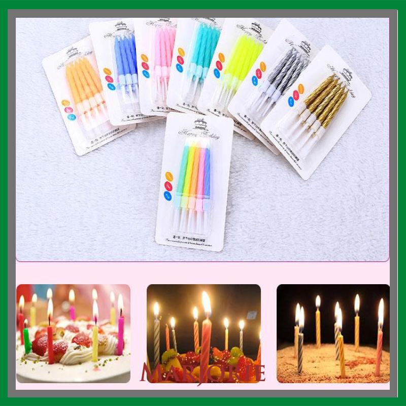 10pcs Lilin Kue Ulang Tahun Warna-Warni Tanpa Asap Untuk Dekorasi Anniversary-MJD