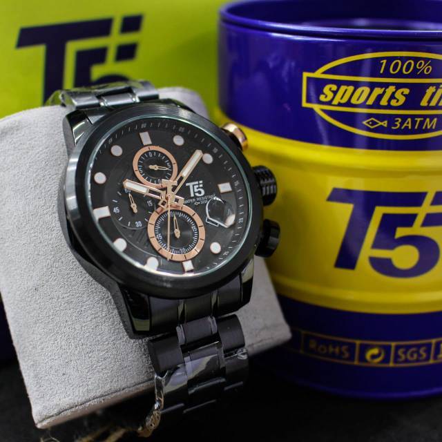 Jam T5 H 3587 black original stainless chronograph bergaransi free box