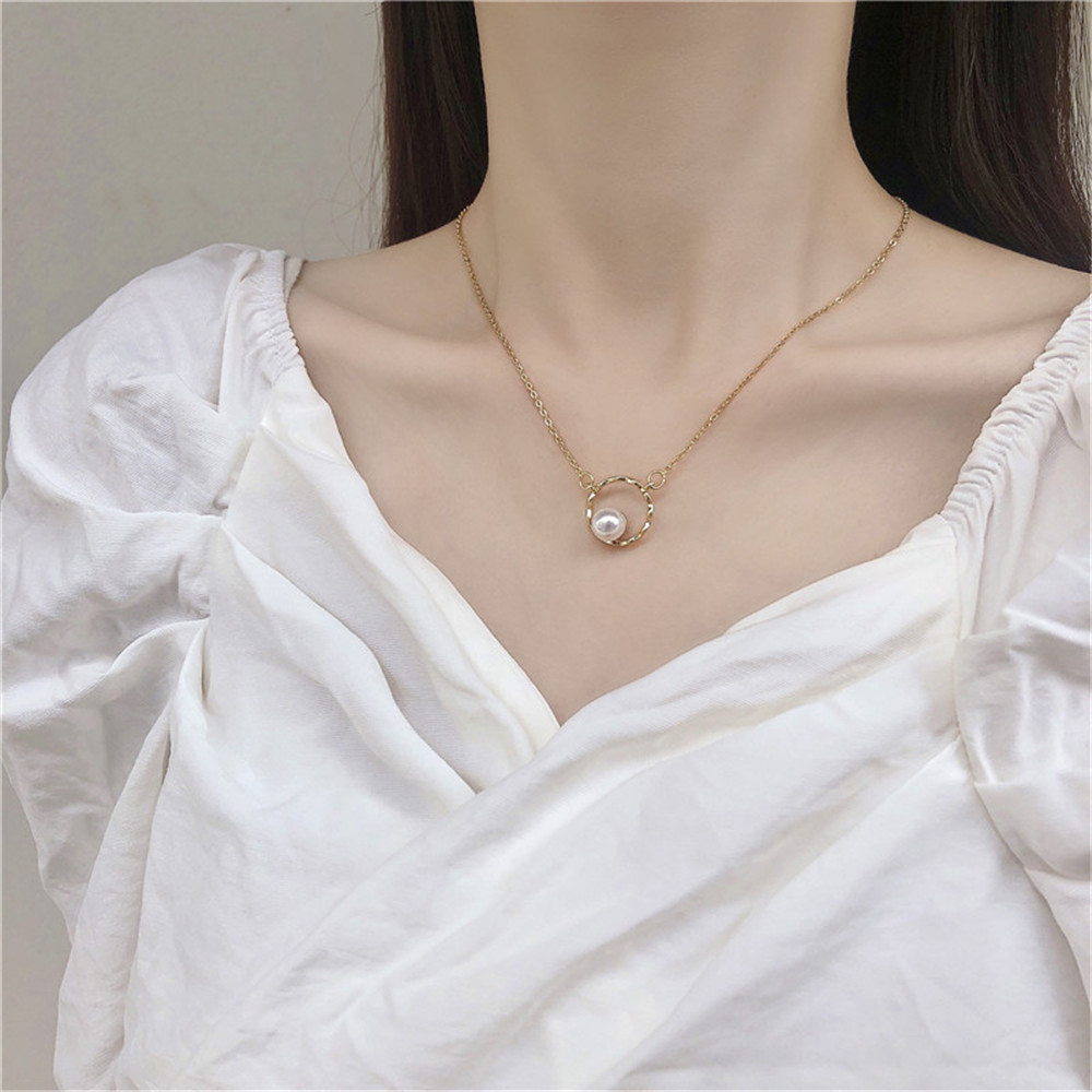 Pearl Necklace Simple Clavicle Chain Empty Bead Holder Circle Adjustable Necklace