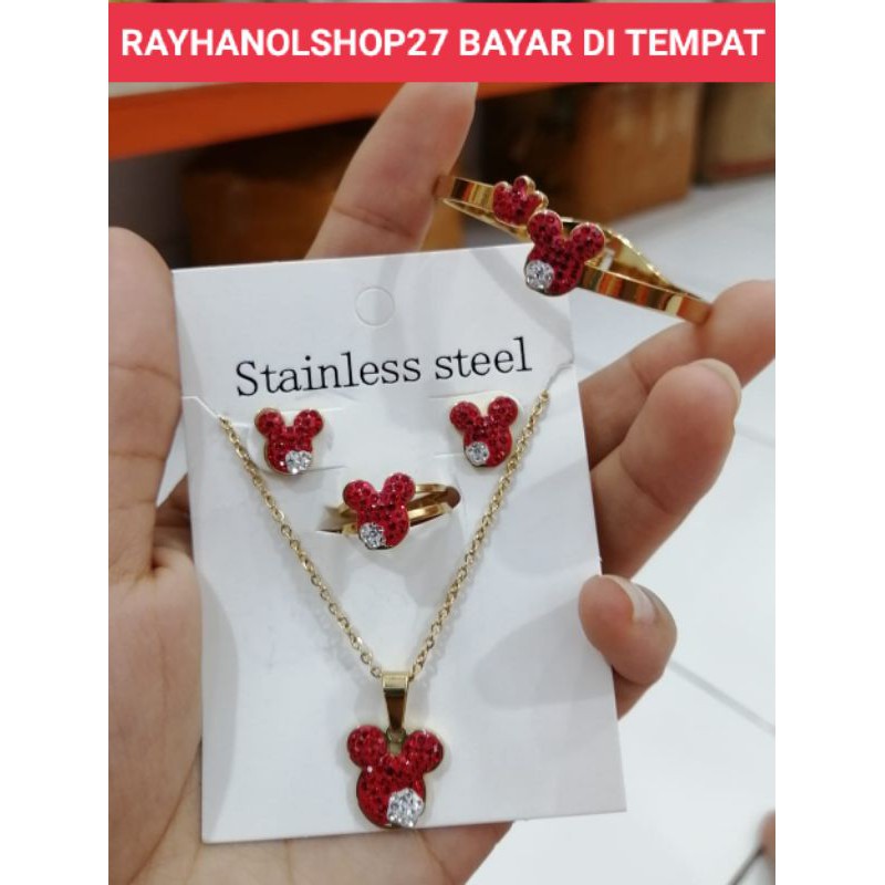 PERHIASAN SET ANAK ANAK TITANIUM MOTIF MEKYMOUS TERBARU ANTI KARAT LAPIS EMAS 24 K