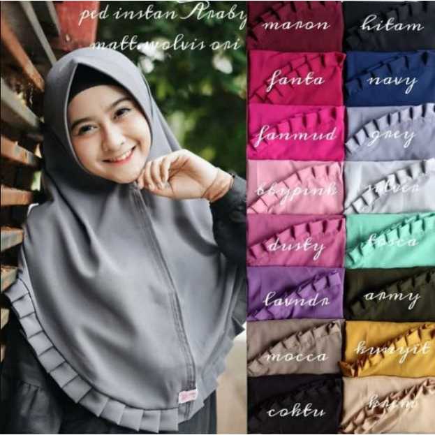 Jilbab Khimar Gerigi Rempel Araby Hijab Instan Pet Antem