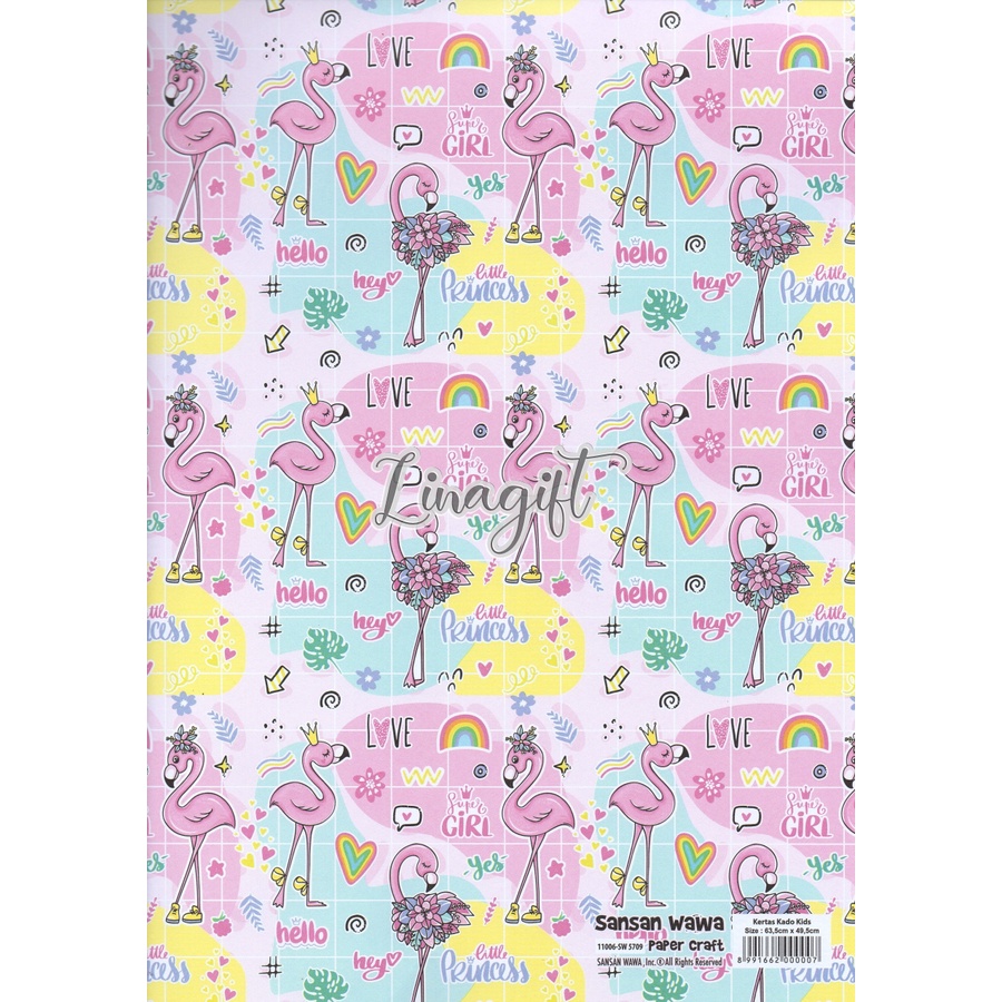 ( 5 Lembar ) FLAMINGO SANWA - KERTAS KADO ANIMAL ANGSA BEBEK - GIFT WRAP PAPER SANSAN WAWA HAPPY BIRTHDAY ULANG TAHUN FLAMENCO PINK TOSCA