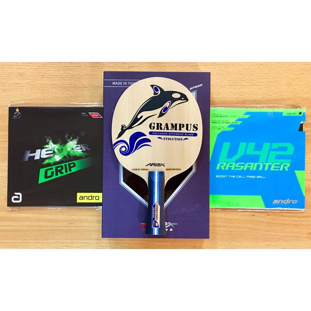 Setup Tenis Meja Pingpong Ariex Grampus Evolution Andro Hexer Grip V42