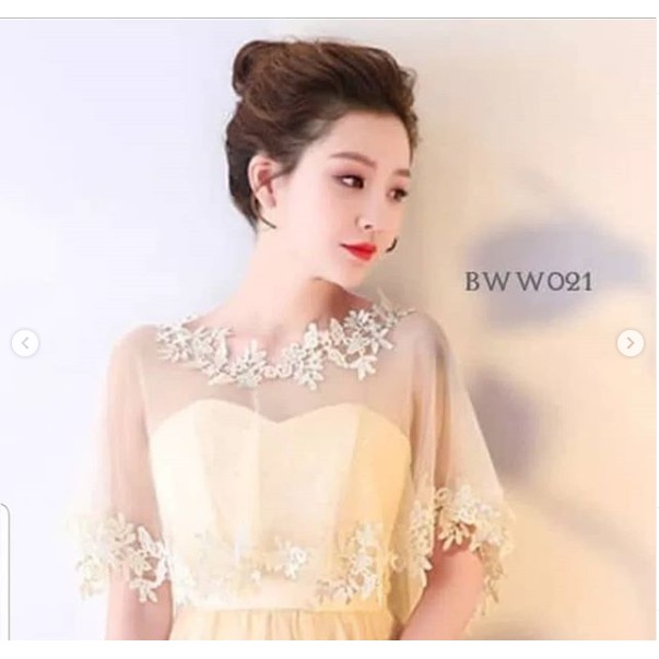 Bolero Wedding Pengantin Motif bunga broken white / white  / broken white  aksesoris wedding