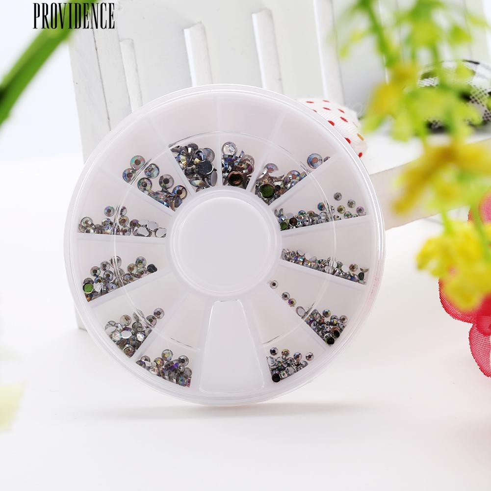 [Bayar Di Tempat]  1 Roda 5 Ukuran Putih Multicolor Acrylic Nail Art Dekorasi Glitter Rhinestones