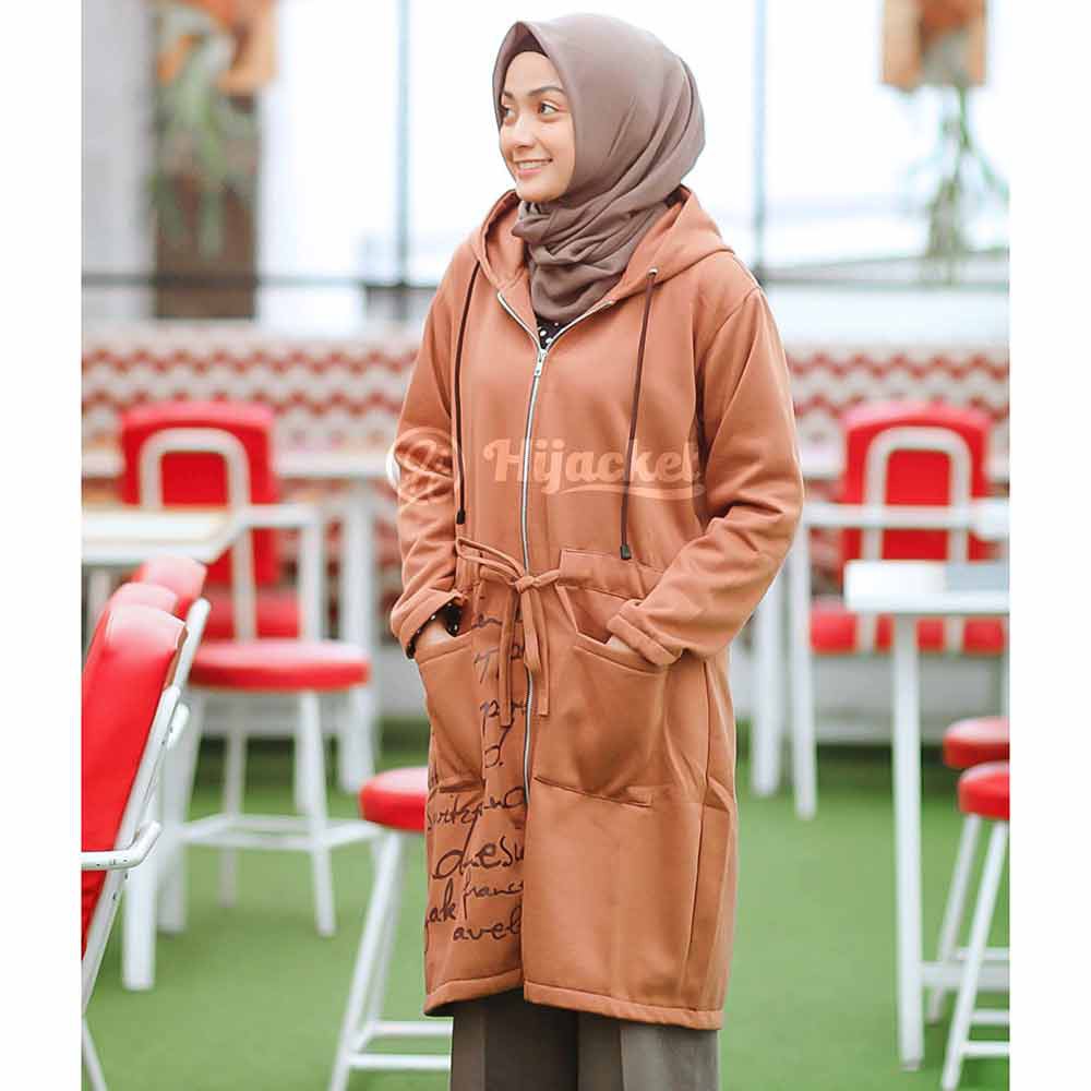 Jaket Jacket Panjang Wanita Cewek Hijabers Hoodie Terbaru Kekinian Coklat & Marun Hijacket UB Trendy-1