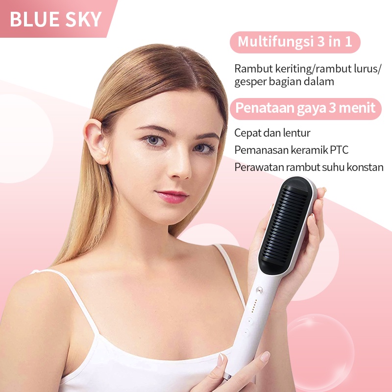 BLUE SKY Sisir Catokan Pelurus Rambut (rambut lurus dan keriting) 2 in 1 tidak menyakiti rambut straightening Combs