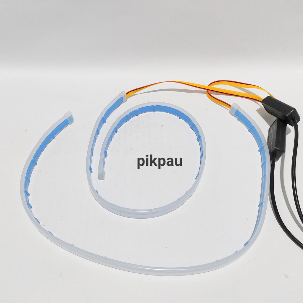 Sepasang Lampu LED Alis Slim DRL Fleksibel 60cm 2 Warna Waterproof Running Motor Mobil Warna IceBlue