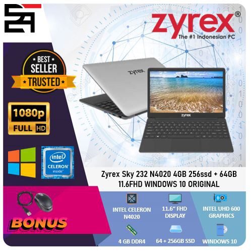 ZYREX Sky 232 Intel N4020 RAM 4GB 64+256SSD Full HD W10 New