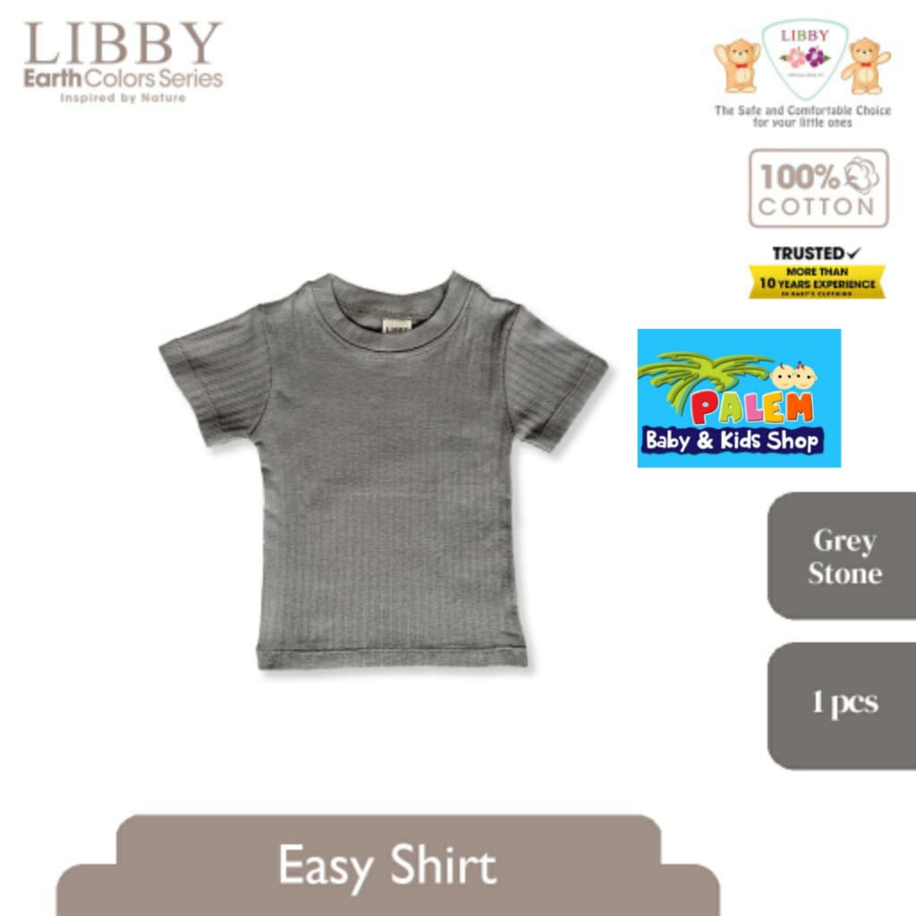 Libby 1 Pcs Easy Shirt Earth Color / Baju Bayi Anak 100% Cotton 9-12 Bulan 1-2,3-4,5-6 Tahun (1Pack)-GREY STONE