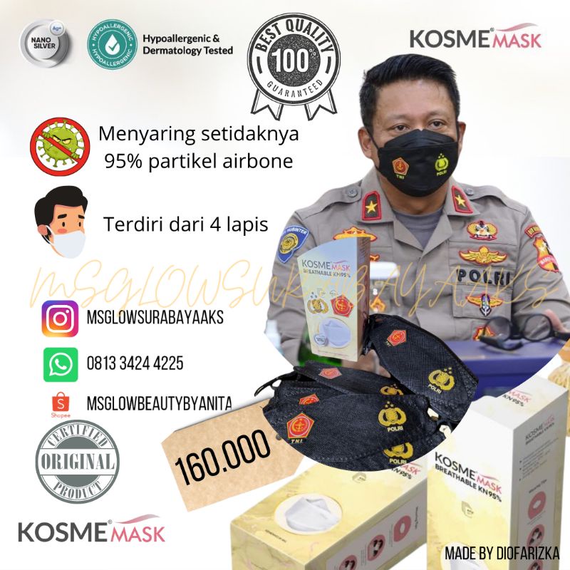 KOSME MASK TNI POLRI KF94 HITAM , MASKER TNI POLRI