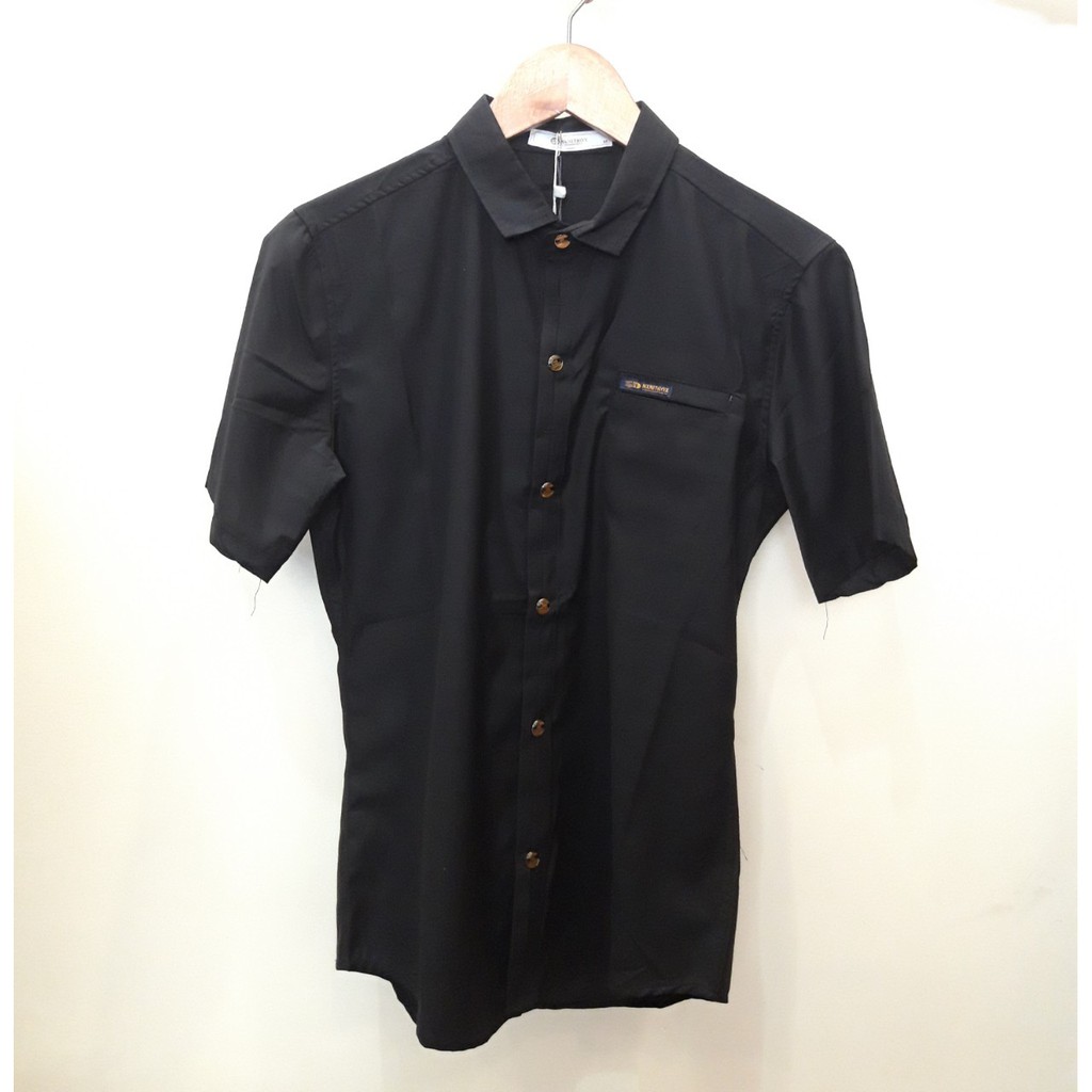 Nxnitrox Kemeja Pria Slimfit Lengan Pendek Hitam Polos K