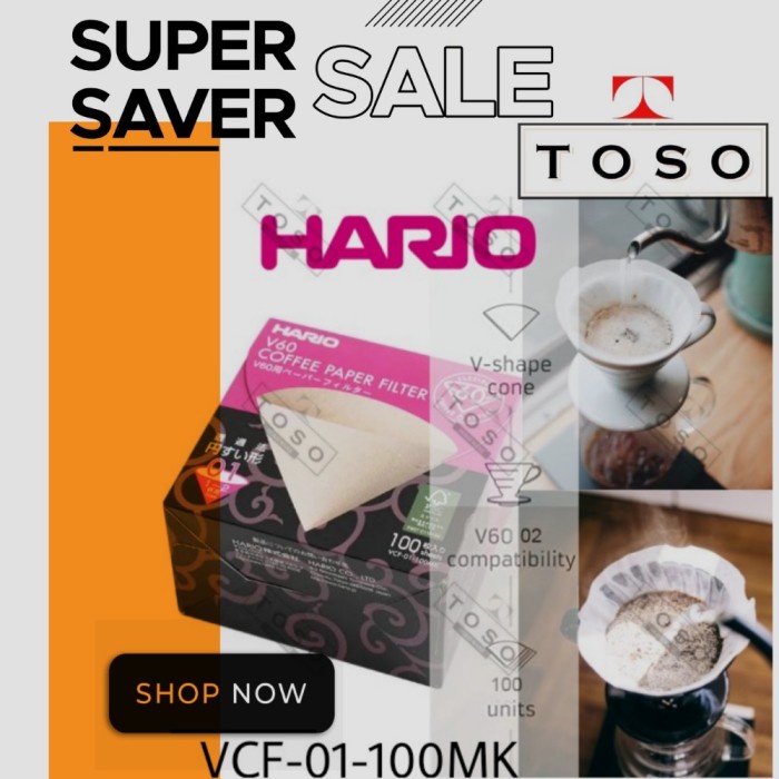 

DISKON - (BISA COD) HARIO V60 PAPER FILTER 01 100 SHEETS WHITE VCF-01-100WK SARINGAN KOPI