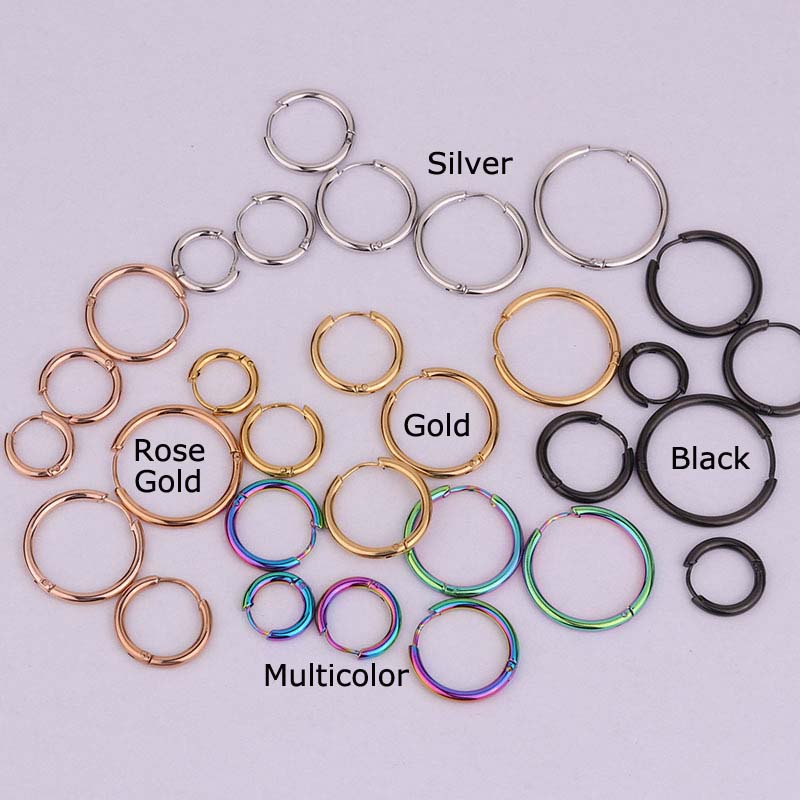 1piece Stainless Steel 6-18mm Hoop Earring Clicker Lobe cartilage tragus piercing Hip Hop Style Unisex