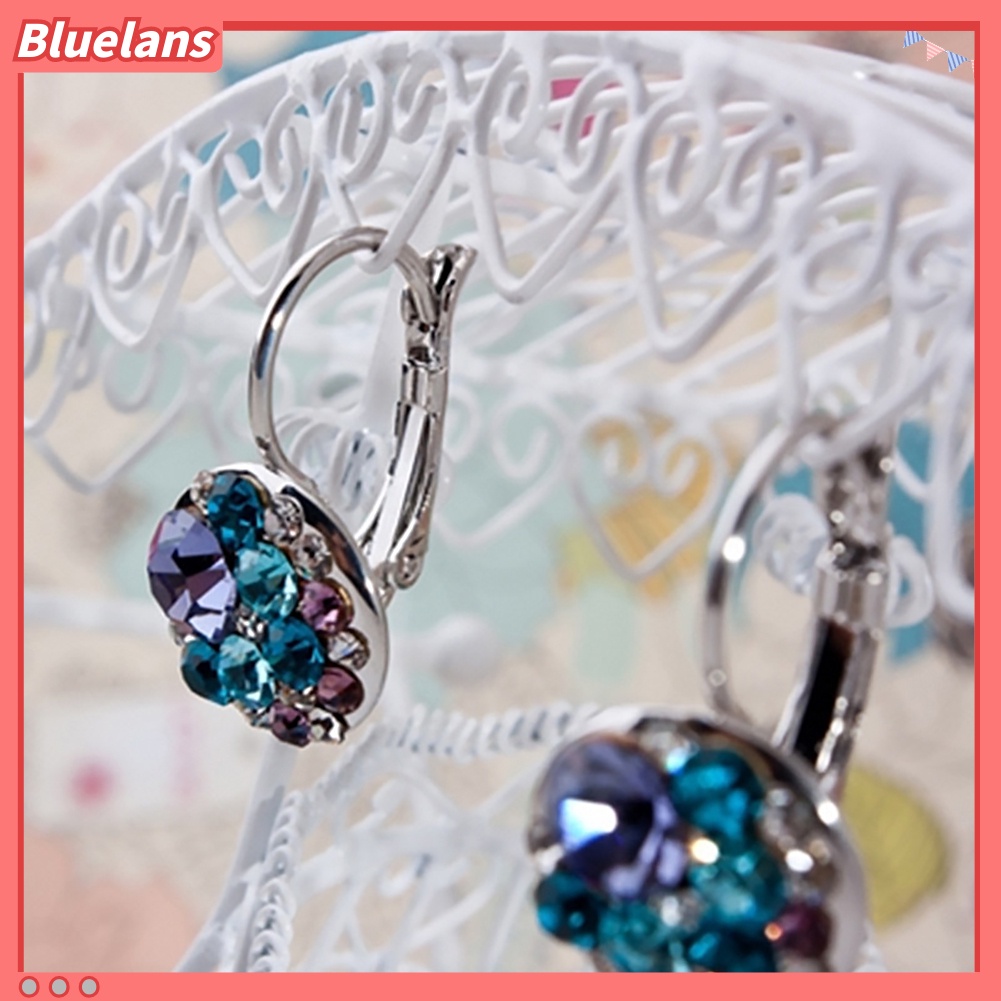 Bluelans Women Fashion Cubic Zirconia Full Crystal Leverback Silver Alloy Earrings