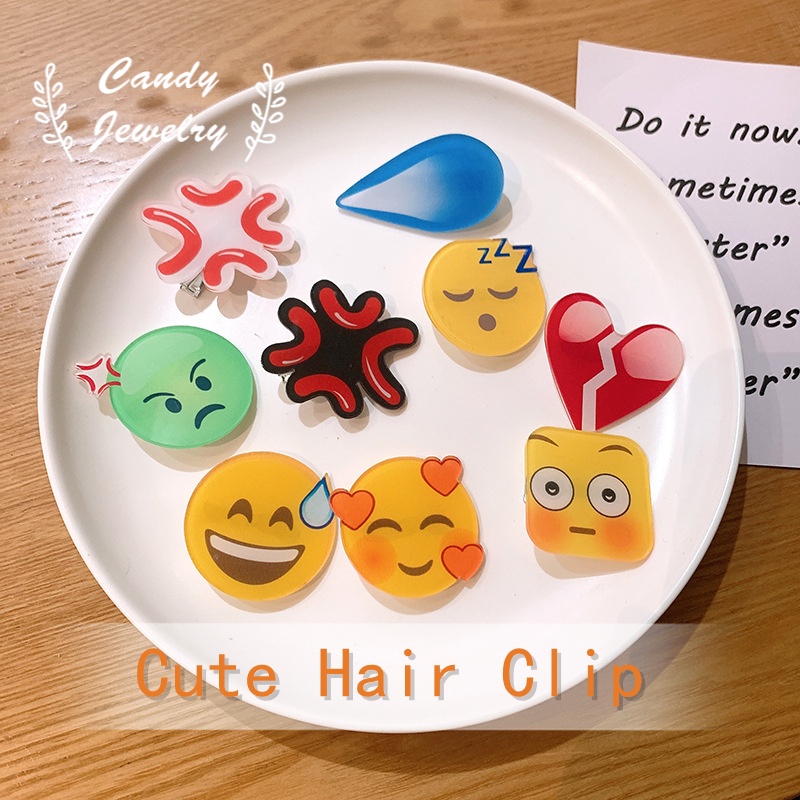 Jepit Rambut Bentuk Hati Motif Emoji Warna Permen Untuk Wanita