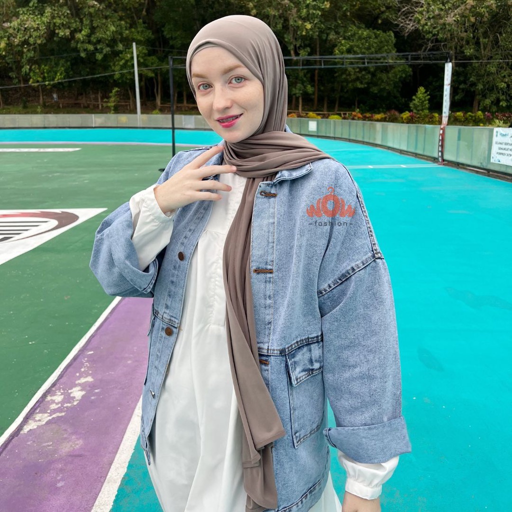 WOW - FLO NAMIRA JAKET JEANS OVERSIZE JUMBO WANITA-SNOW ARCHID