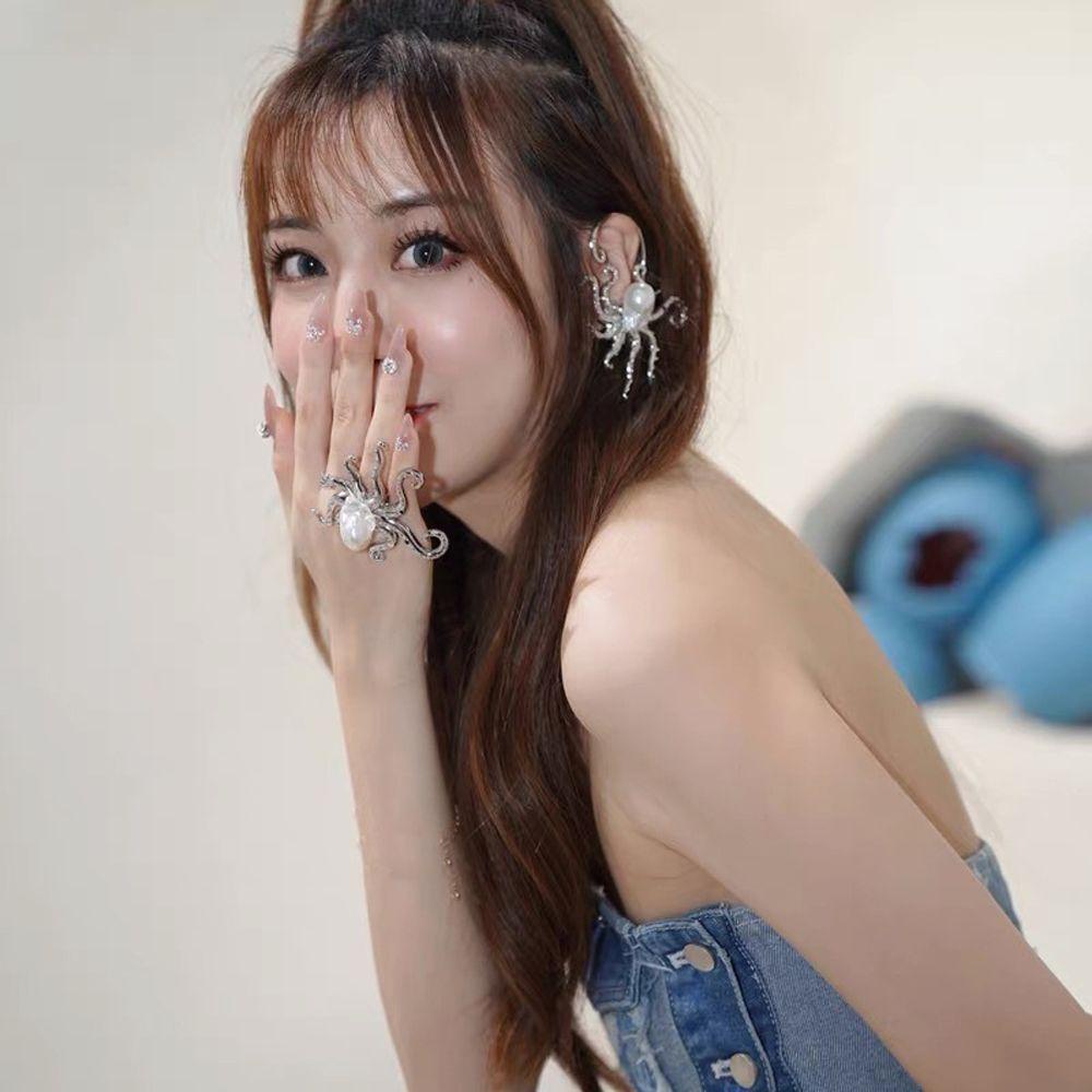 Mxbeauty Gurita Jari Cincin Personalisasi Untuk Wanita Mutiara Telinga Manset Klip Punk Berlebihan Korea Klip Anting