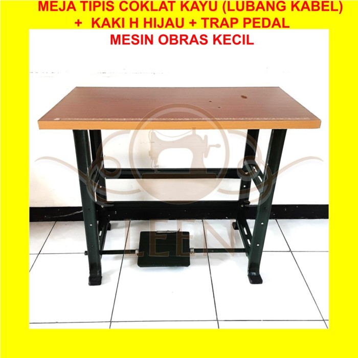 Meja Tipis &amp; Kaki H Hijau Trap Pedal SET Mesin Jahit Obras Kecil LEEN