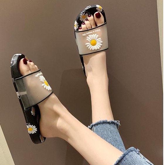 TBIG [COD] Sandal Slop Bunga Wanita Import Korea Style Santai Bahan Karet Wanita