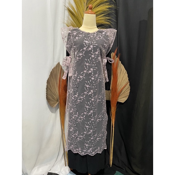 Outer Vest tile mutiara versi panjang / rompi ikat tile bordir pearl