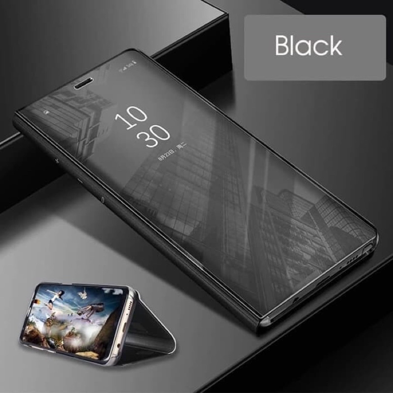 Flip Cover Mirror Samsung A8 plus 2018 J4 J6 J8 A6 plus S8 S9 S10 plus S20 plus ultra Flip Mirror Clear view Standing mirror Note 8 9 10