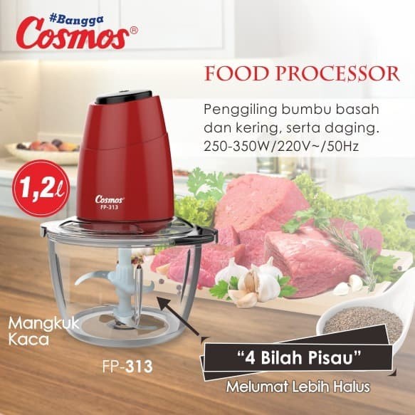 COSMOS CHOPPER / FOOD PROCESSOR FP313 / FP 313 / FP-313 (KACA / 1,2 LITER) GARANSI RESMI