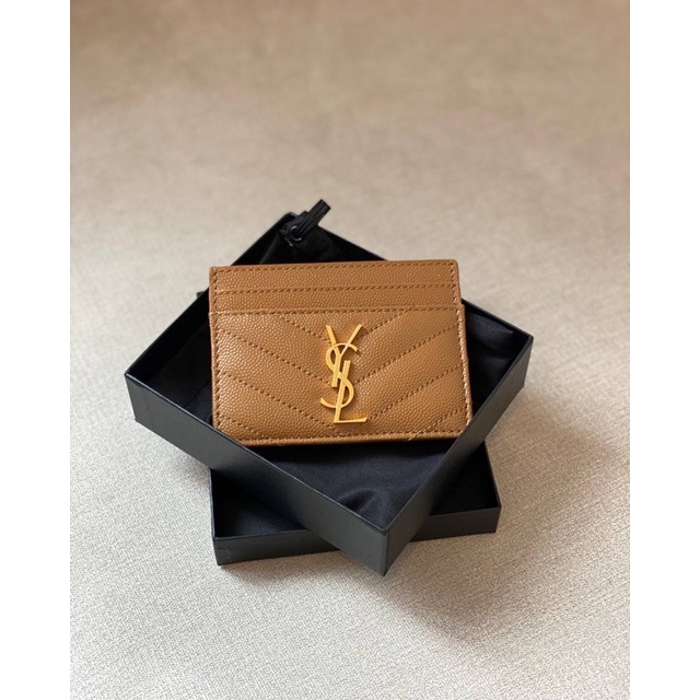 dompet YSL Card Case/ Card Holder in Dark Natural Caviar Leather GHW
