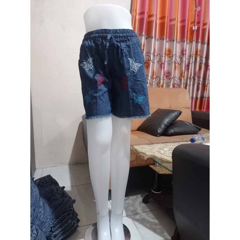 HOT PANTS JEANS RAWIS BORDIR LOVE PINGGANG KARET | NAYA | SUN | HOTPANTS JEANS