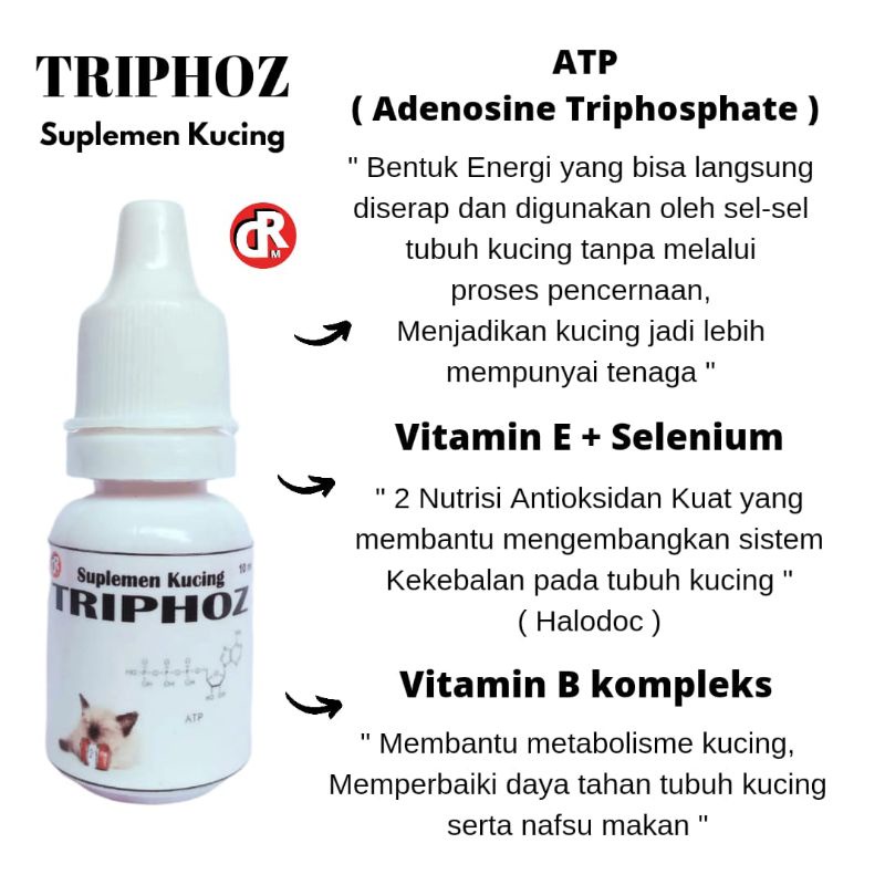 Obat Kucing Virus Panleukopenia Calici Distemper Lemas Lemah Sakit Triphoz ATP Selenium Vitamin E Vitamin B Kompleks