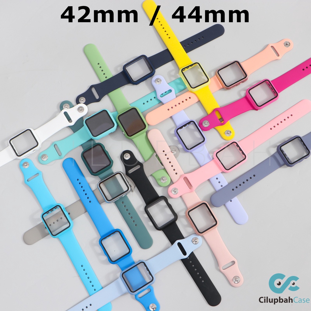 FULLSET Strap for Apple Watch Sport Band &amp; Tempered Glass Case 2 in 1  iwatch For 38mm 40mm 42mm 44mm