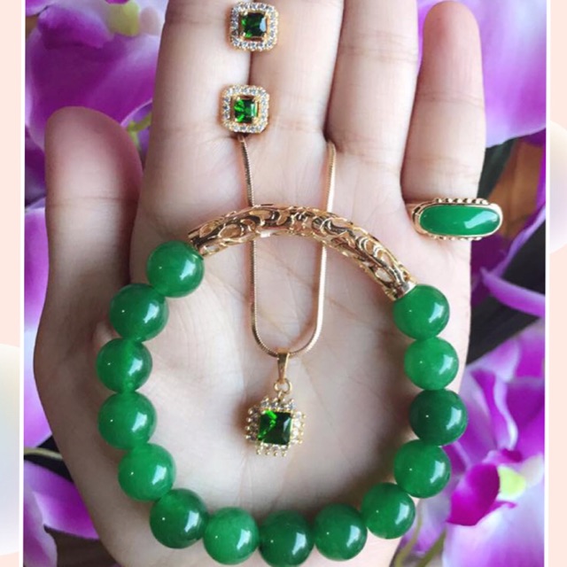 batu giok hijo asli set xuping 24k cin2 ukr lengkap 88