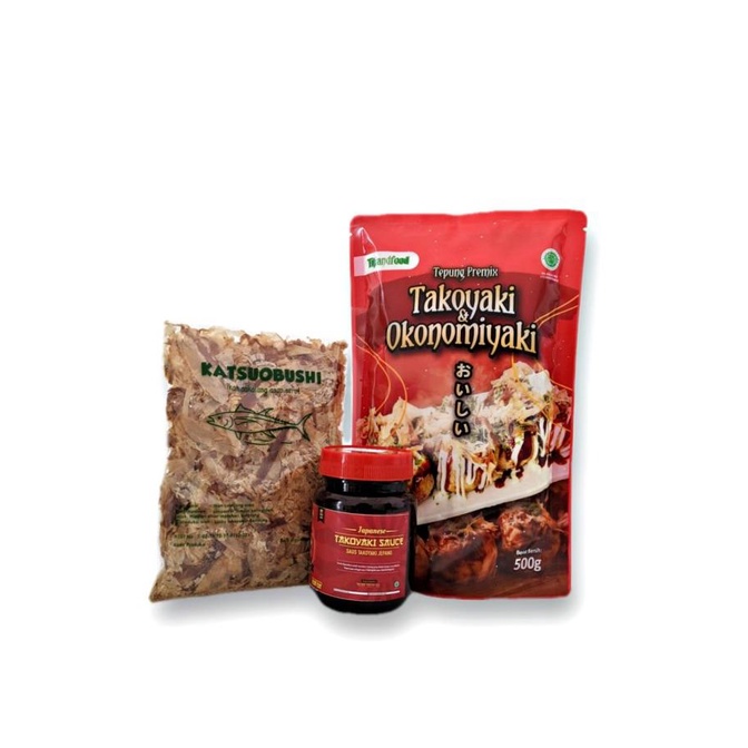 

BAYAR DITEMPAT Paket Hemat Bahan Takoyaki / Okonomiyaki HALAL tepung saus katsuobushi