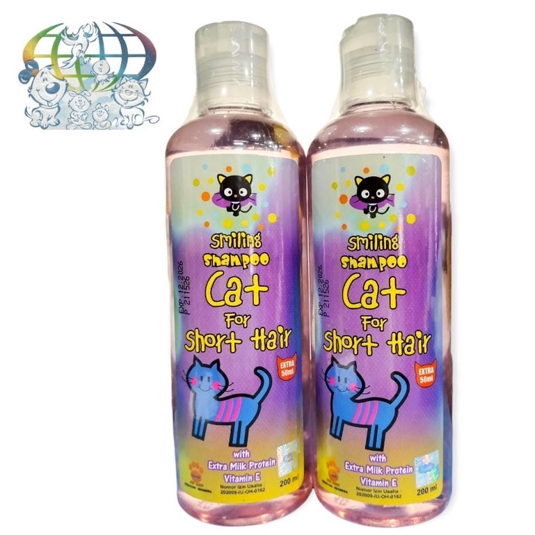 Smilling Cat shampo kucing short hair khusus bulu pendek 200 ml botol warna ungu