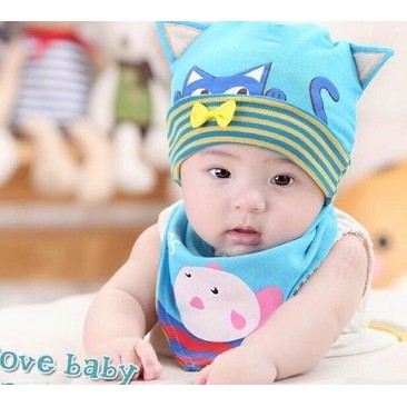 Satu Set Kupluk + Celemek | Bib + Hat Cat